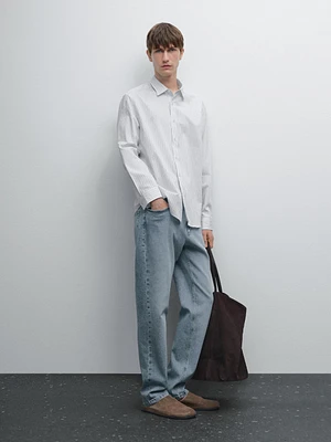 Regular fit striped cotton blend shirt