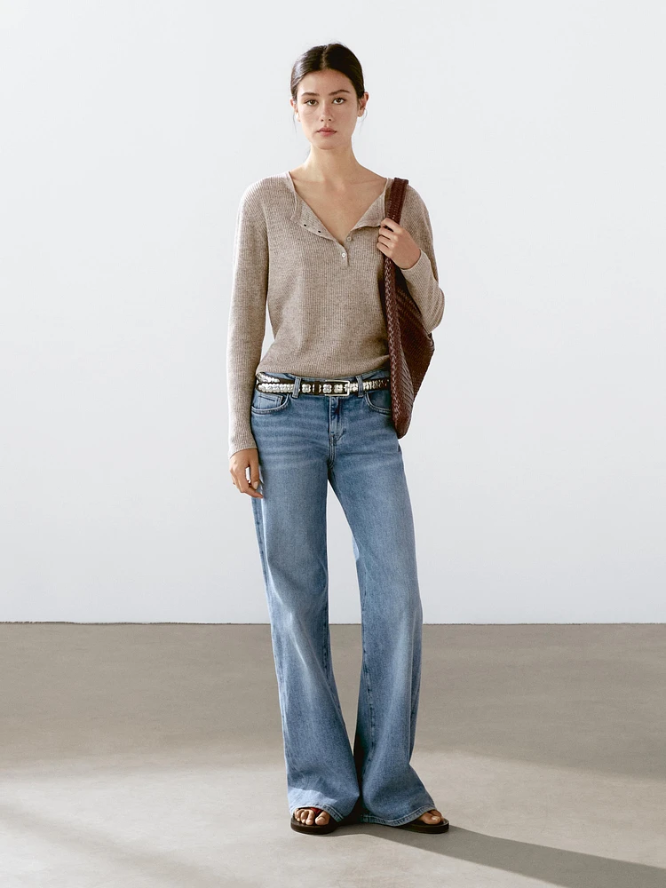 Linen blend henley sweater
