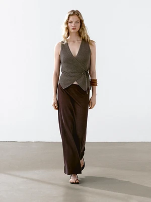 100% linen long flounce skirt