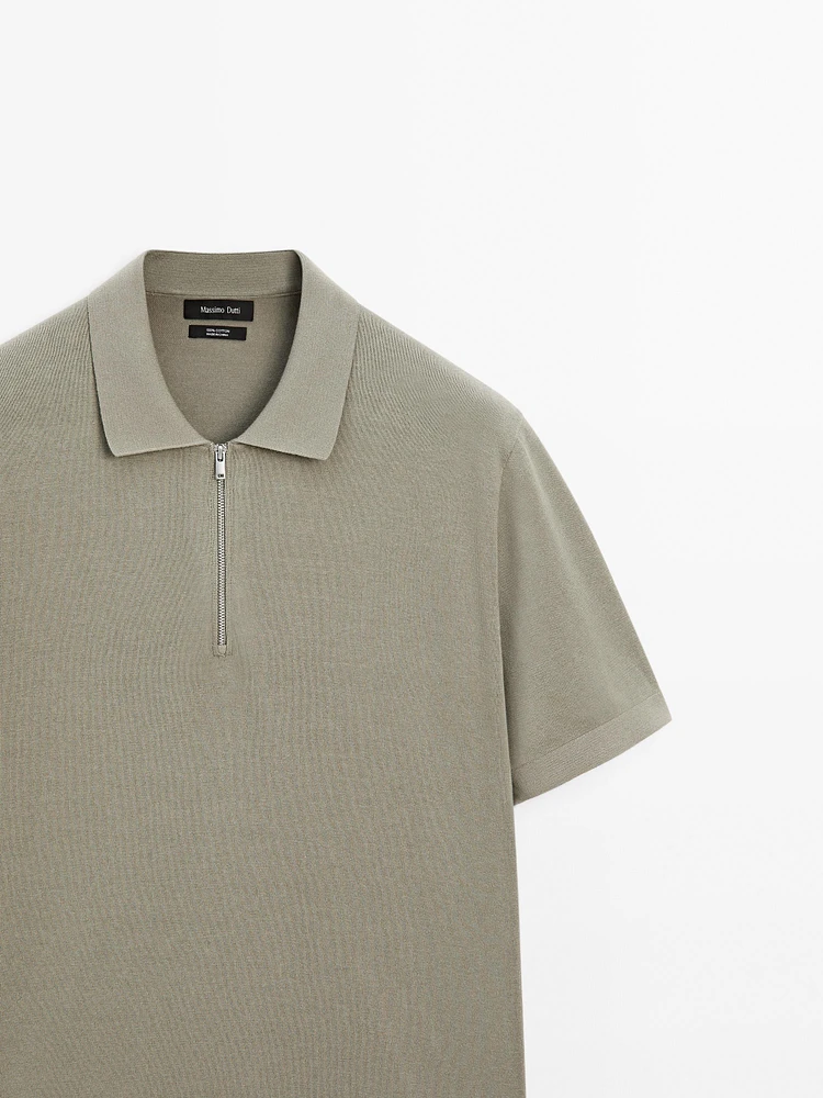 Polo en maille de coton à col zippé