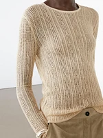 Long sleeve T-shirt with openwork fabric