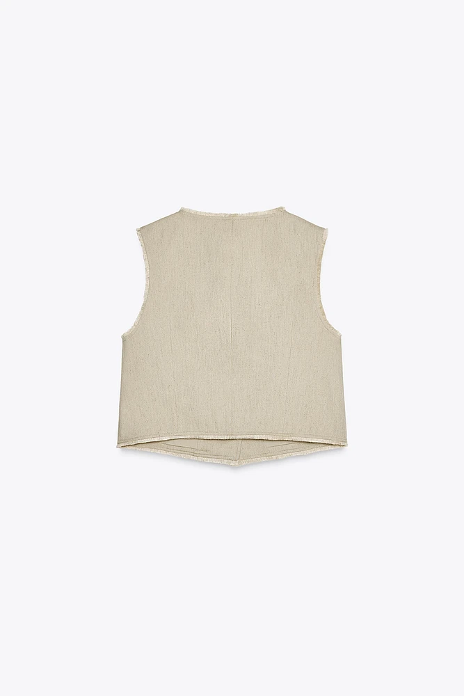 GILET RUSTIQUE EFFRANGÉ AVEC LIN