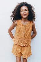 EMBROIDERED LEAF CROCHET SHORTS