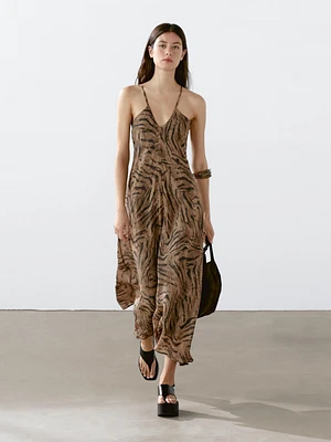 Robe longue ramie à imprimé animal