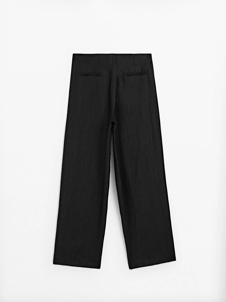Linen blend palazzo trousers with darts