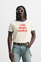 RIB CONTRAST TEXT T-SHIRT