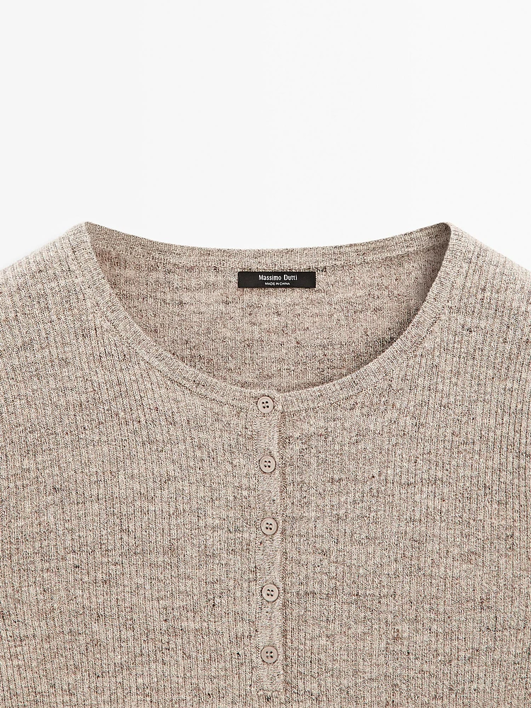 Linen blend henley sweater