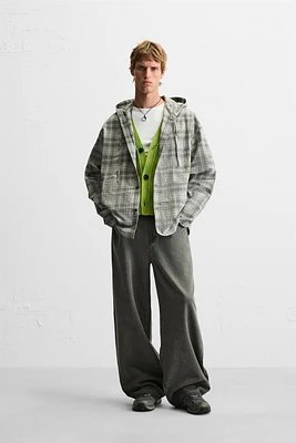 HOODED PLAID OVERSHIRT