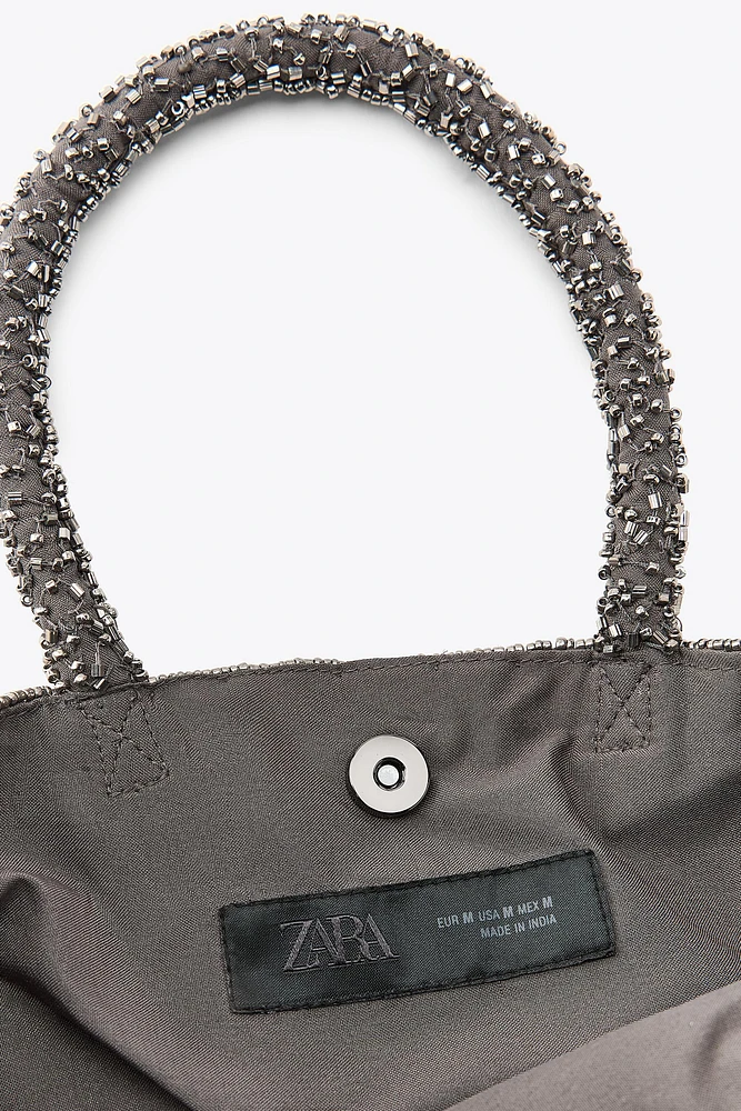 EMBROIDERED AND BEADED HANDBAG
