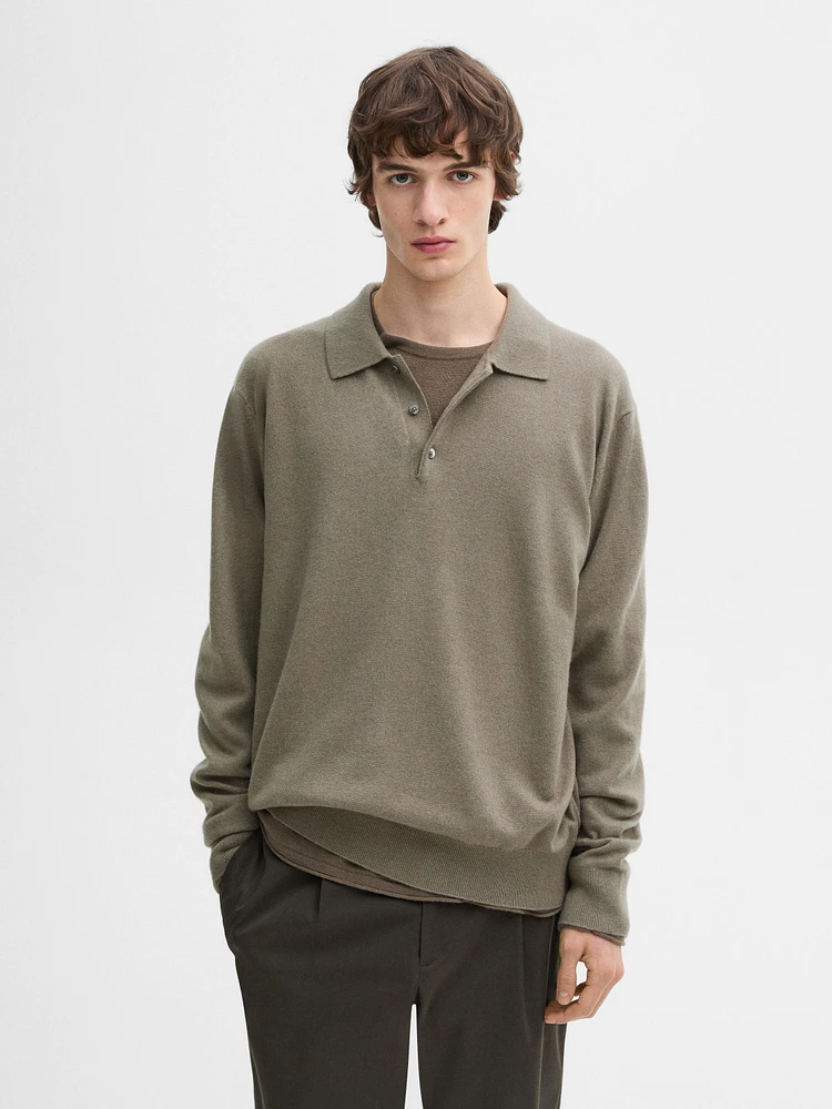 100% cashmere knit polo collar sweater