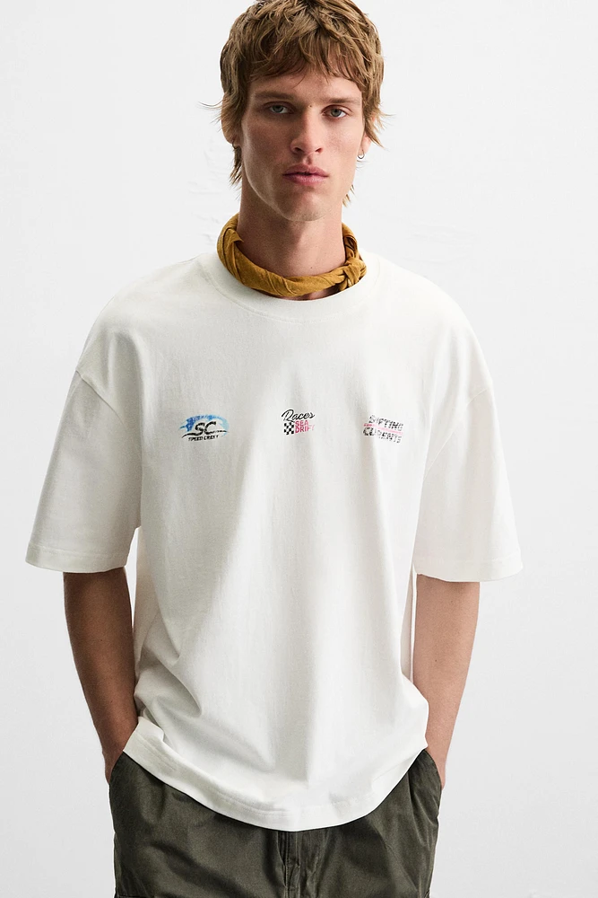 RACING WASHED PRINT T-SHIRT