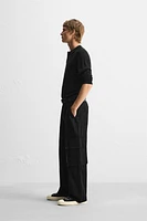 LEATHER PANEL CARGO JEANS