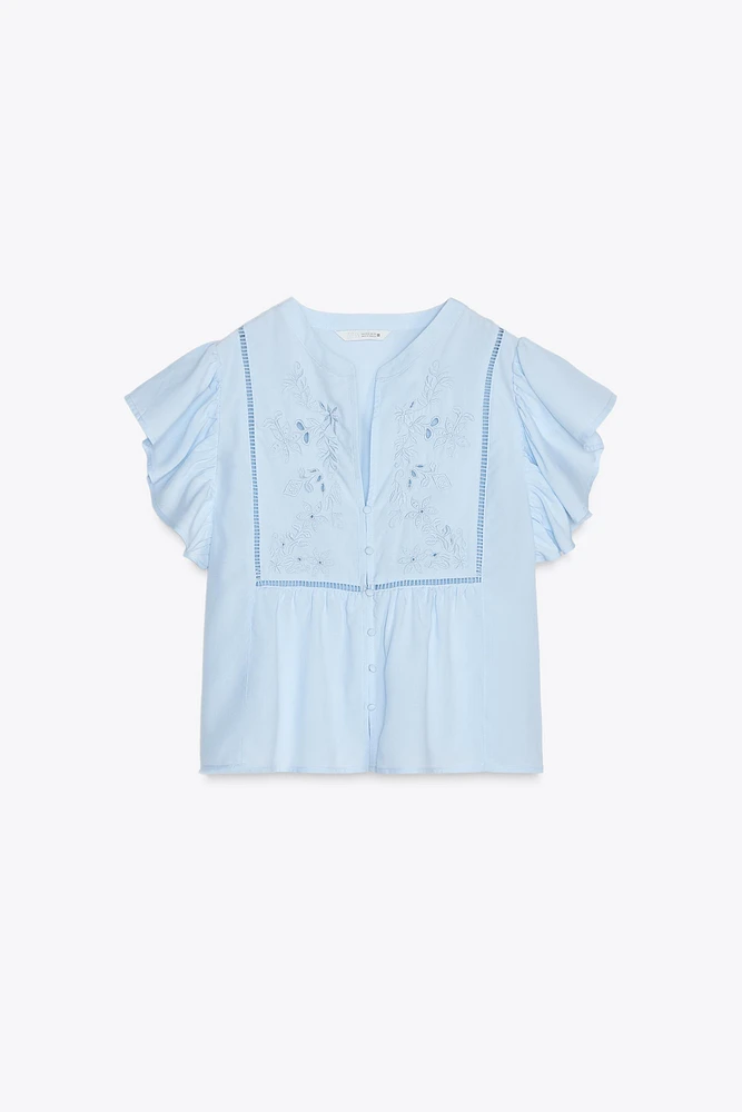 SHORT SLEEVE RUFFLE SHIRT