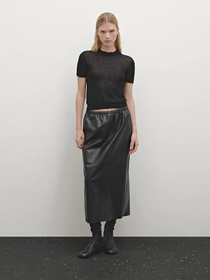 Jupe midi en cuir souple nappa