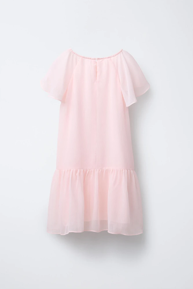FLOWY DRESS WITH JEWEL FLOWER DETAIL