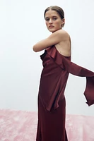 ASYMMETRIC SATIN RUFFLE TOP