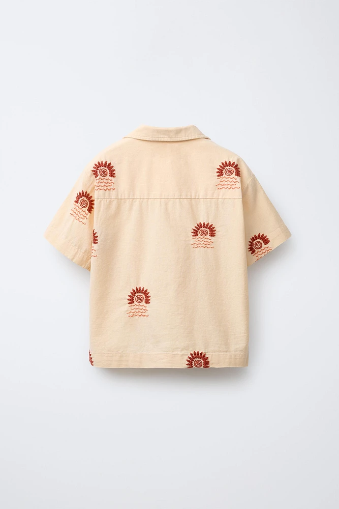 LINEN BLEND EMBROIDERED SUN SHIRT