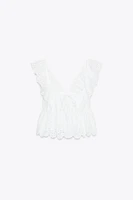 RUFFLED OPENWORK EMBROIDERY TOP