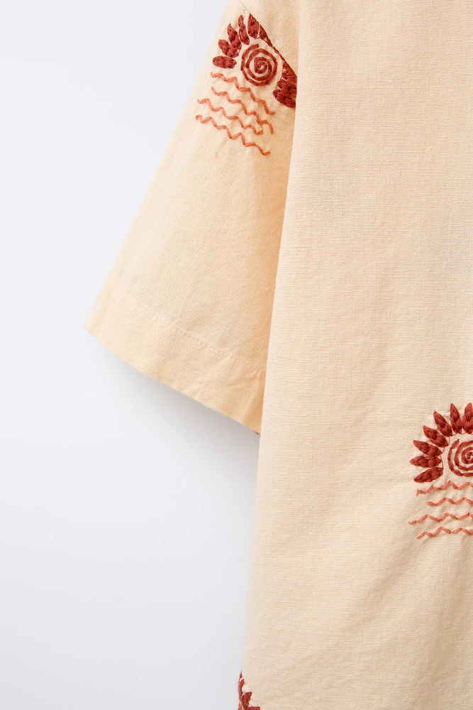 LINEN BLEND EMBROIDERED SUN SHIRT