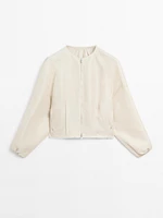Frayed linen and silk bomber jacket