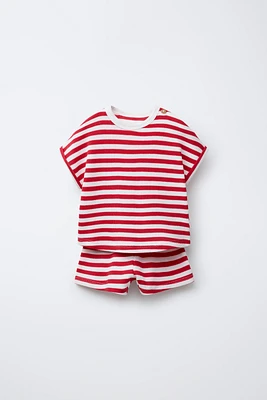 STRIPED WAFFLE T-SHIRT AND BERMUDA SET