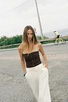 TOP BUSTIER PLIS AVEC LIN