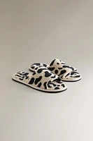 TERRYCLOTH ANIMAL PRINT SLIDER SLIPPERS