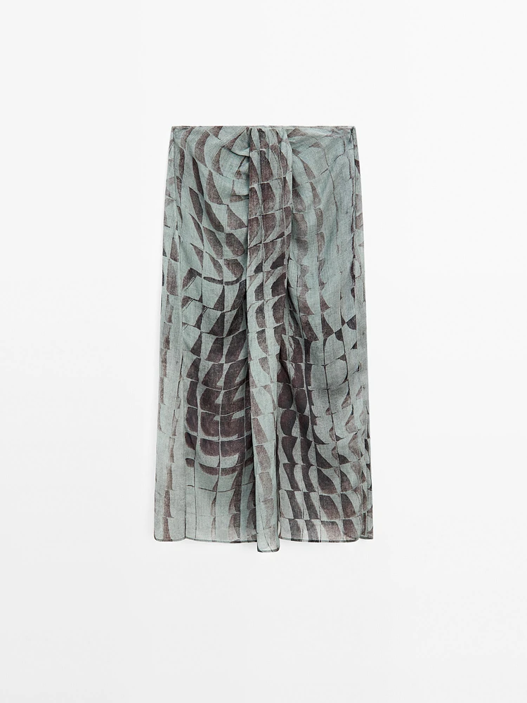 Printed midi skirt with gathered detail