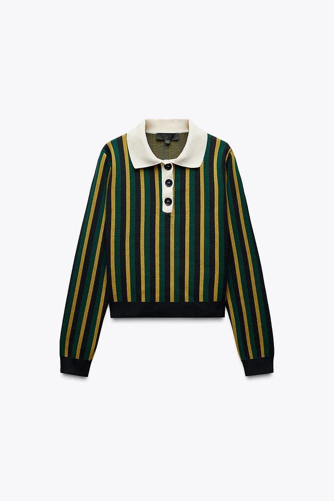 PULL POLO EN MAILLE À RAYURES