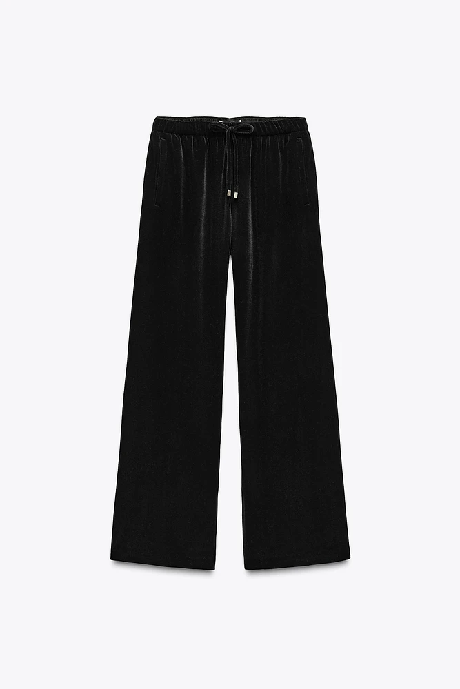 VELVET WIDE LEG PANTS