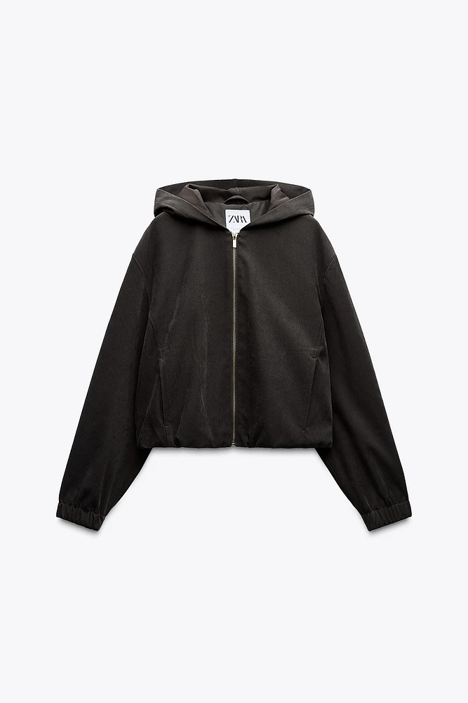 BLOUSON BOMBER TEXTURÉ À CAPUCHE