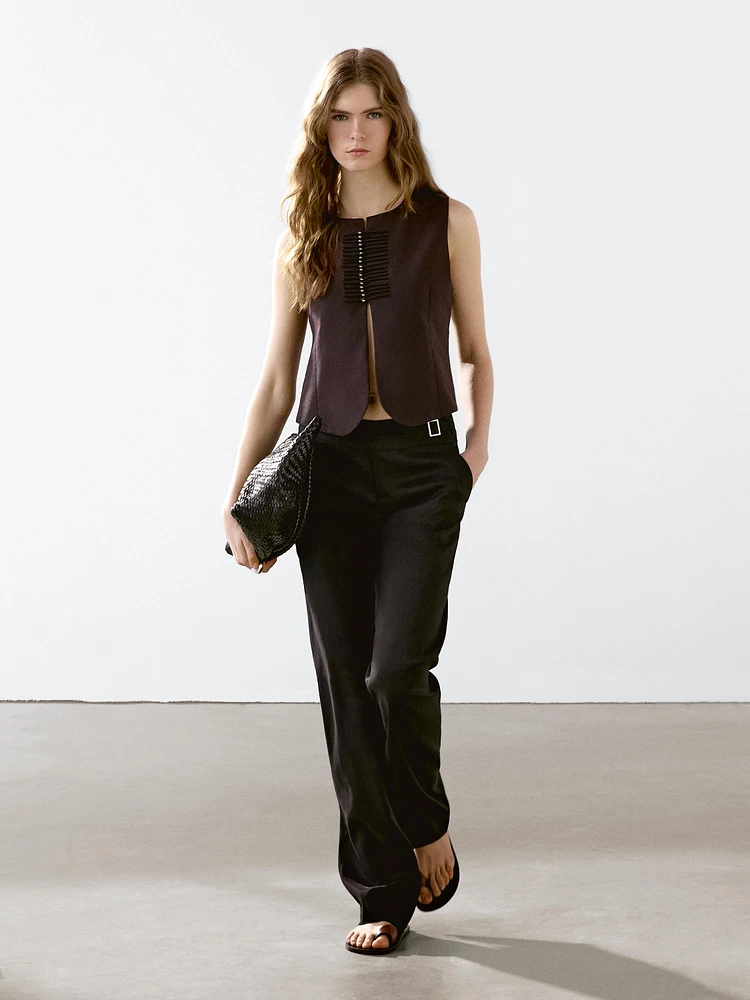 Linen blend beaded waistcoat