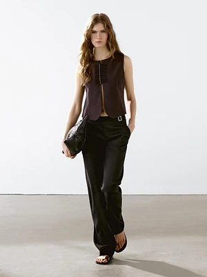 Veste sans manches avec perles fantaisie en lin mélangé