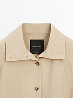 High neck linen blend bomber jacket