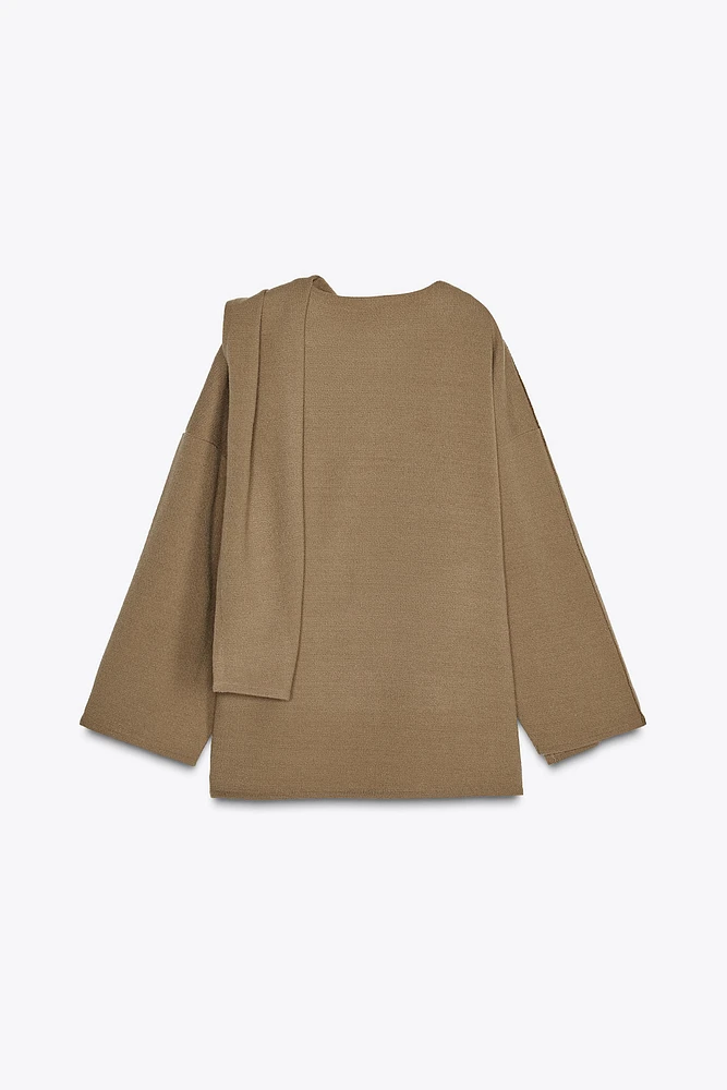 SWEATER WITH SCARF OVERLAY