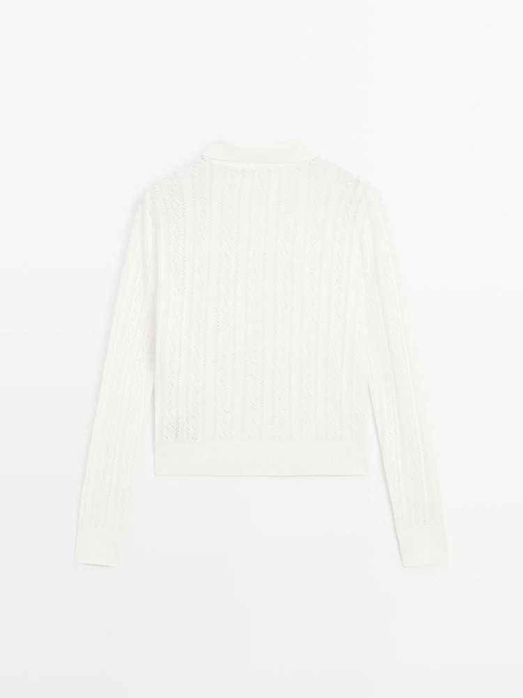 Pull en maille de coton mélangé à col polo