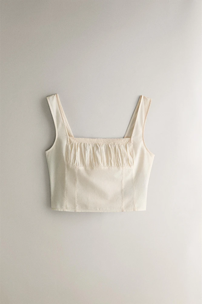 GATHERED LACE COTTON TOP