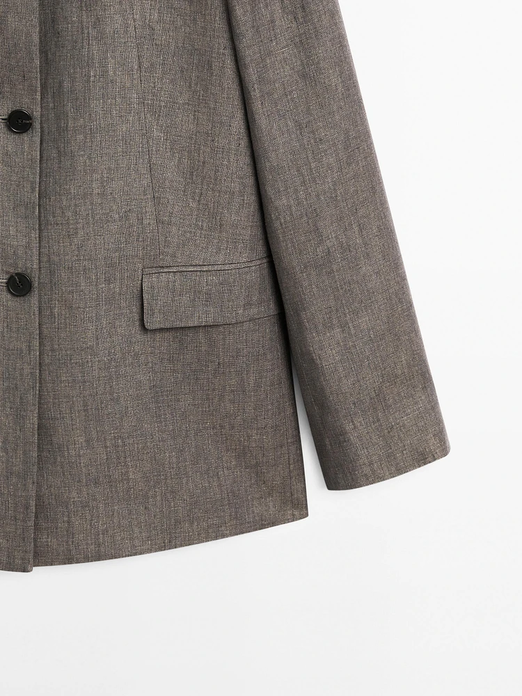 Blazer à col montant 100 % lin