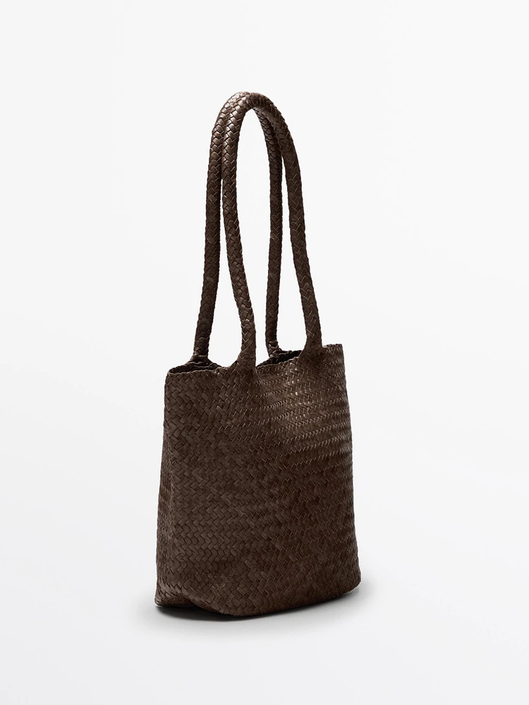 Tote bag moyen format tressé en cuir nappa