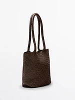 Tote bag moyen format tressé en cuir nappa