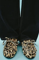 ANIMAL PRINT FUR LINED LEATHER LOAFERS