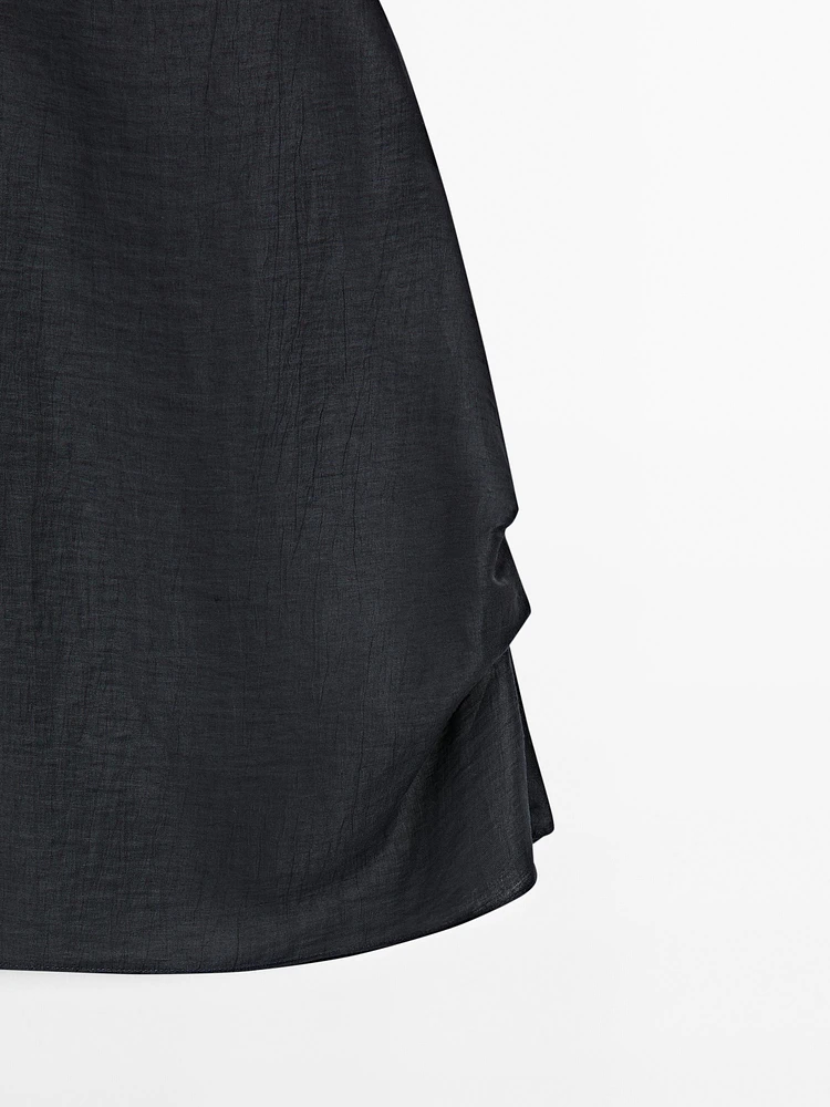 Linen blend halter top with straight neckline