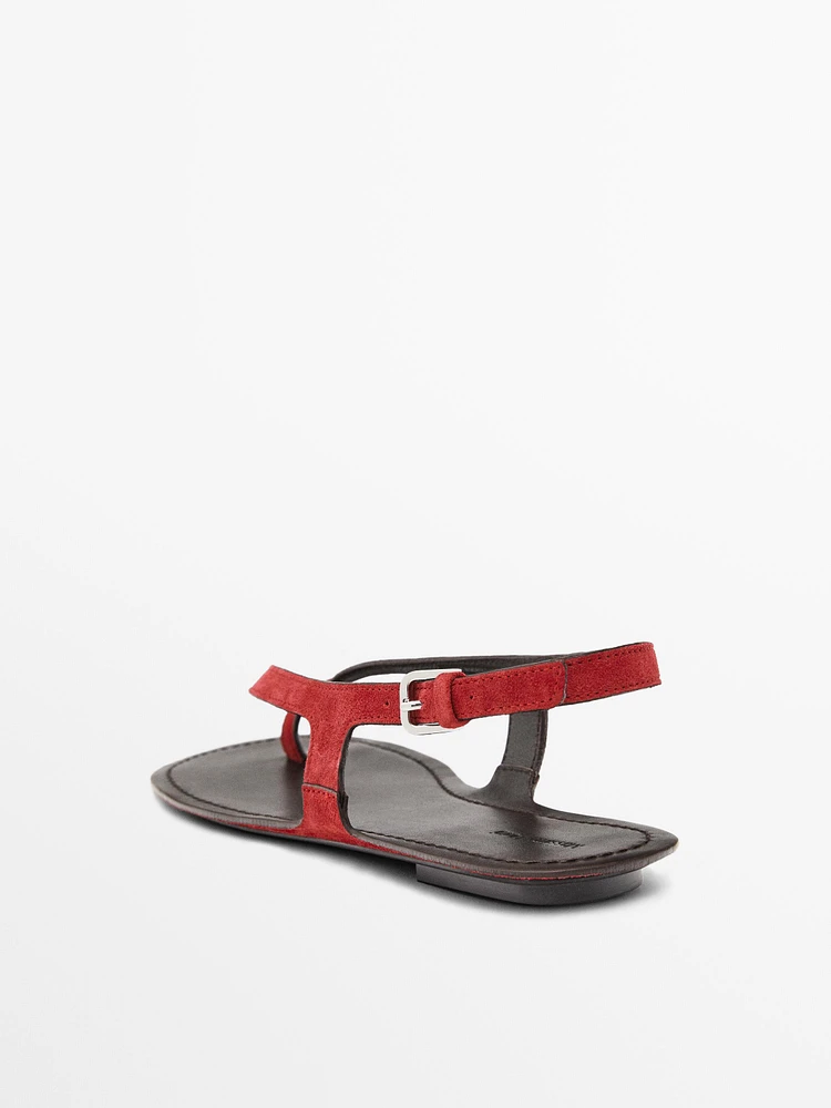 Split suede flat sandals