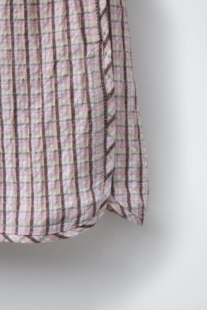 TEXTURED PLAID WIDE-LEG SHORTS