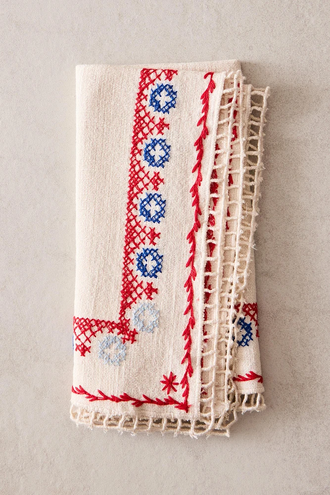 SET OF COTTON AND LINEN NAPKINS WITH CROSS STITCH EMBROIDERY (SET OF 2)