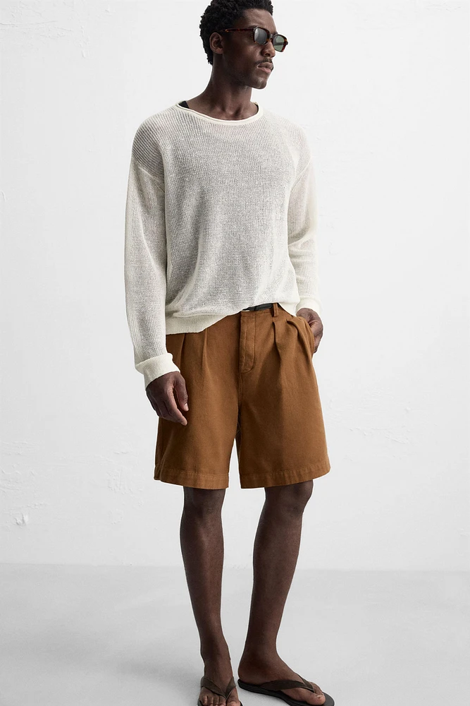 RELAXED FIT PLEATED BERMUDA SHORTS