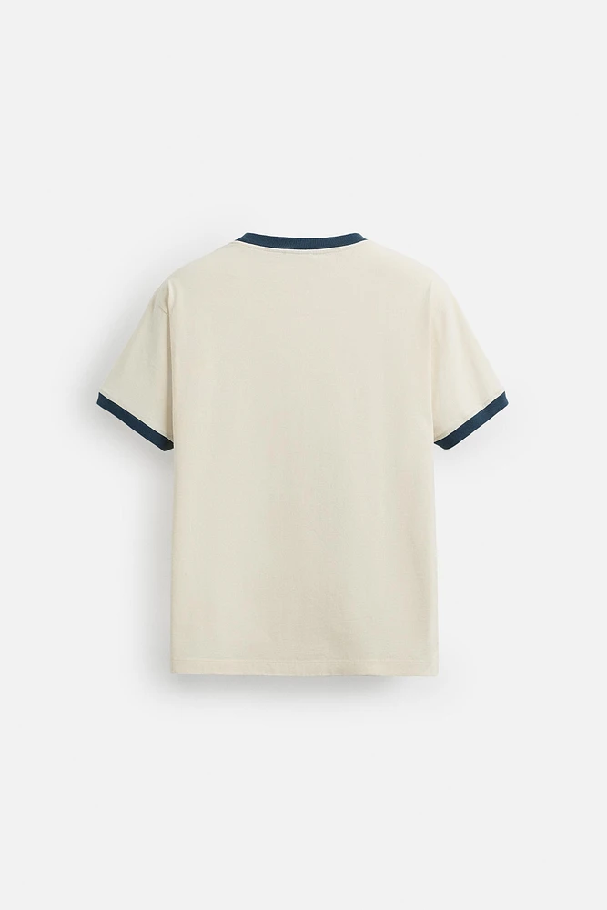 RIB CONTRAST TEXT T-SHIRT