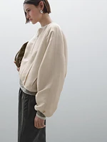 Frayed linen and silk bomber jacket