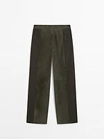 Pantalon en cuir effet daim et lin
