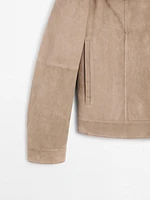 Blouson avec boutons en cuir effet daim